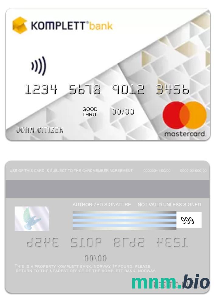 Norway Komplett Bank przykład karty mastercard w formacie PSD